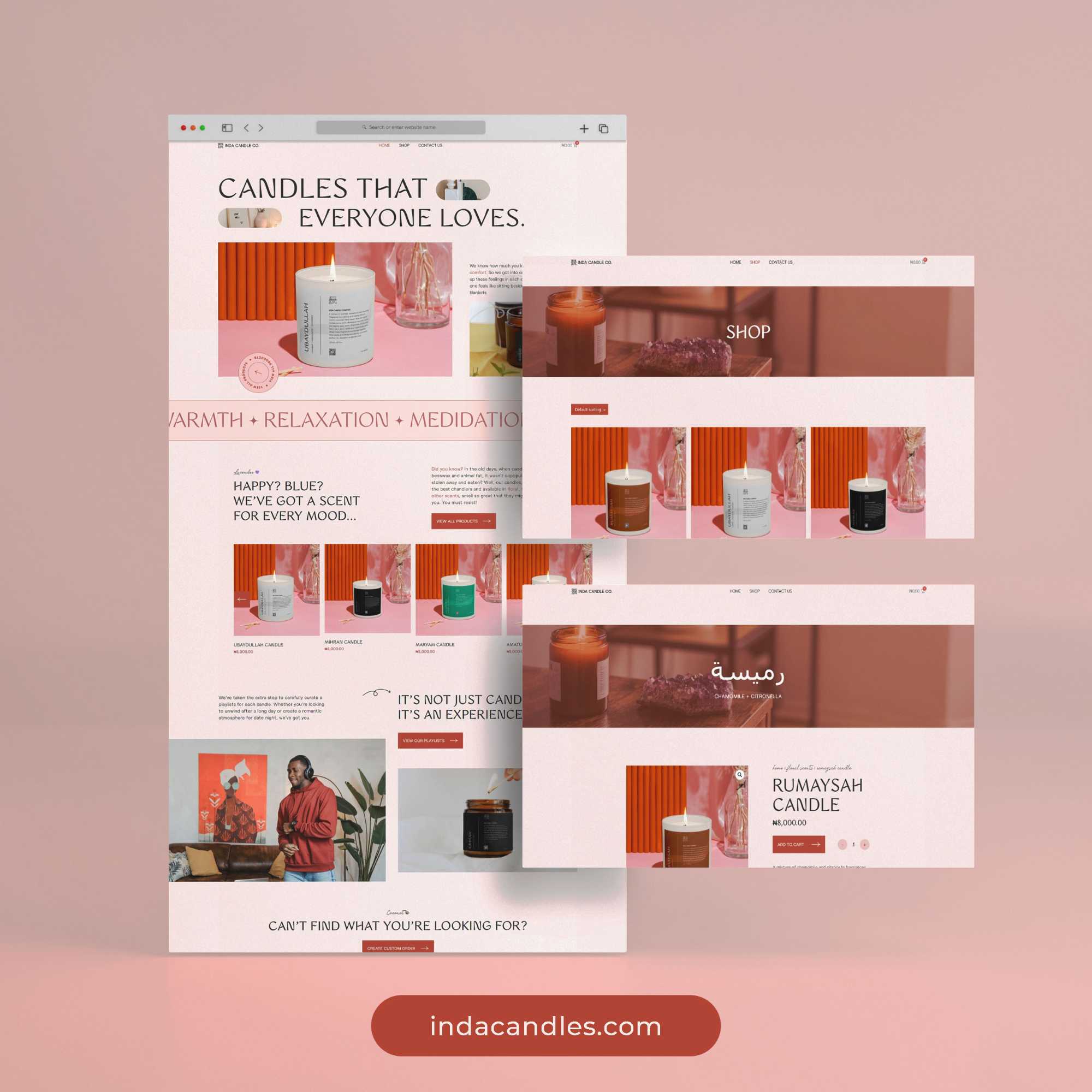Inda Candles website project mockup